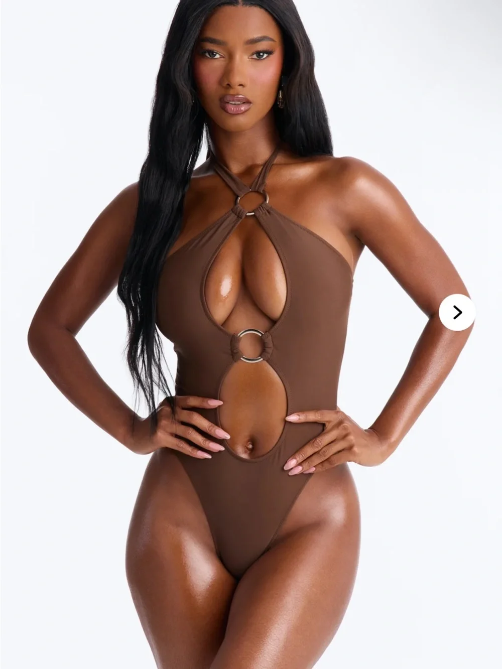 Fashion Nova Chocolate Brown Cutout Halter One-Piece Swimsuit